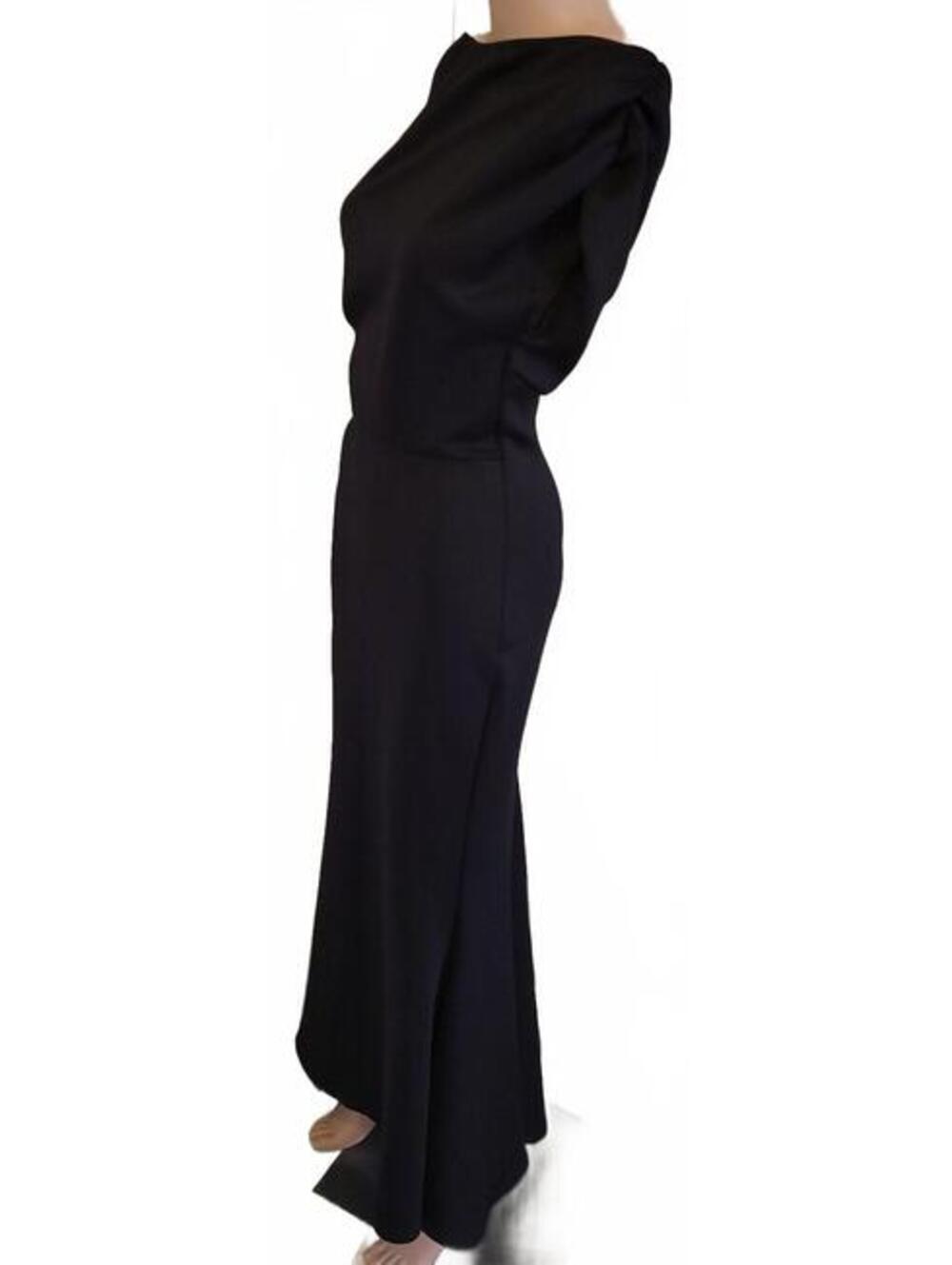Women's Elegant Black Long Dress Draped Shoulder Detail Cocktail Party Size S